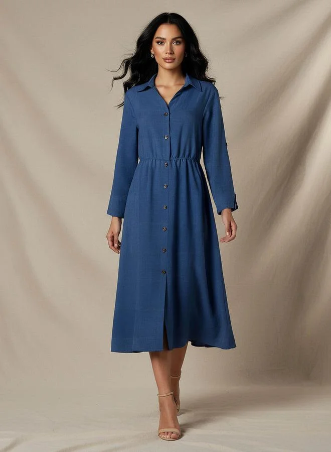 Splash FAV Midi Linen Shirt Dress with 3/4 Sleeves